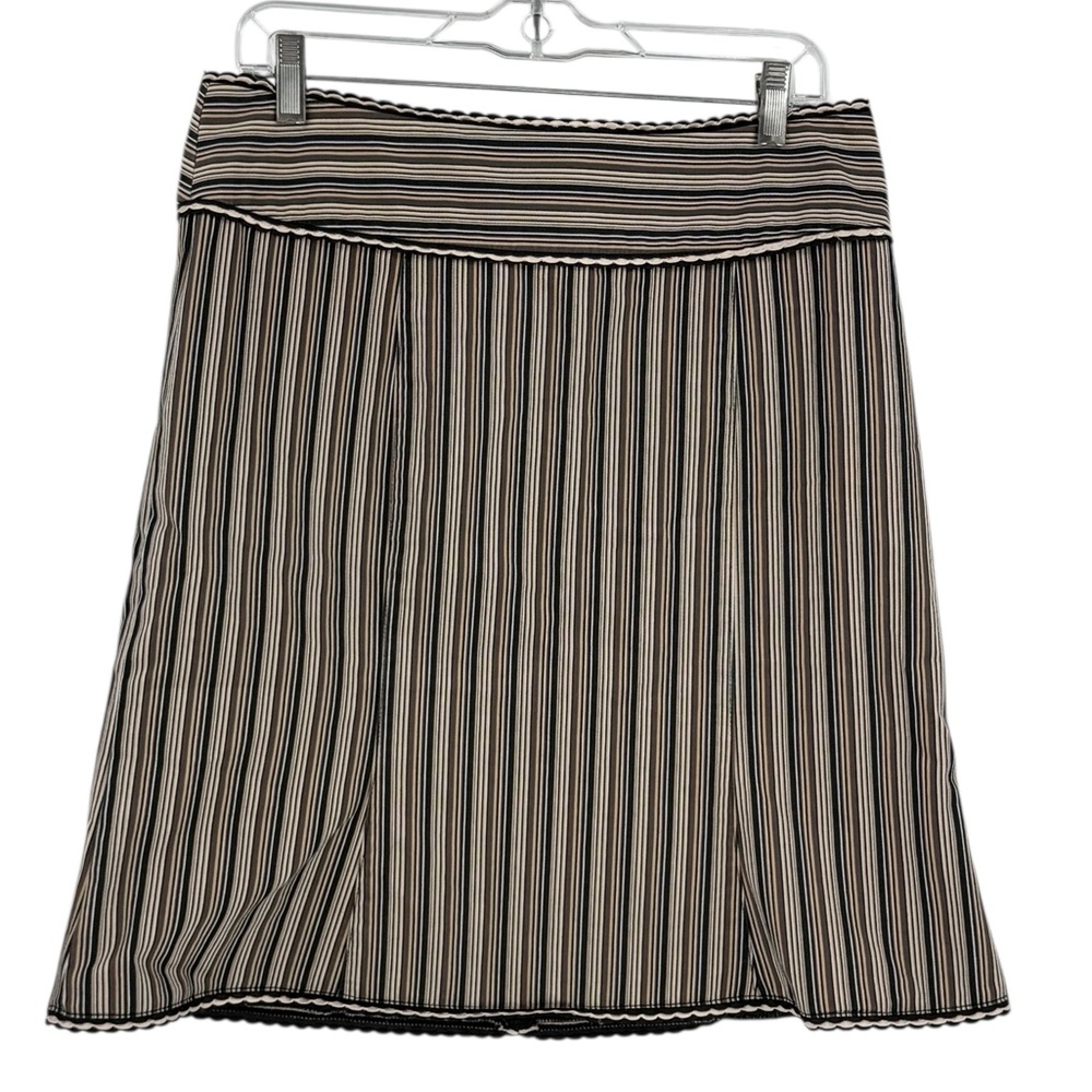 Nanette Lepore Brown Black Striped Mini Skirt Boho Y2K Scalloped Hem